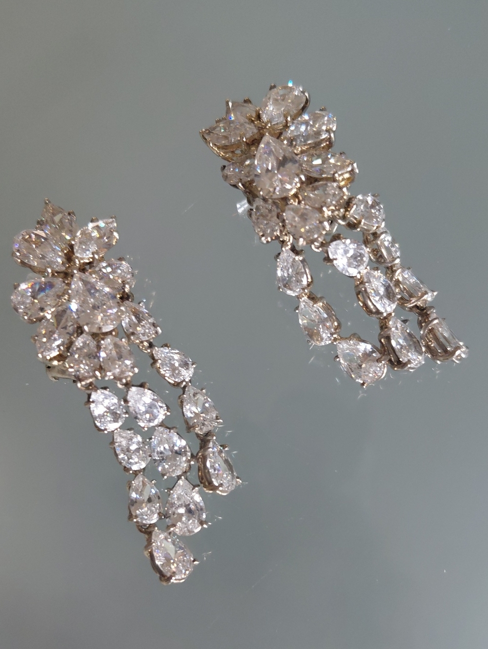925 Sterling Silver CZ Floral Cascade Dangle Earrings 2.13"